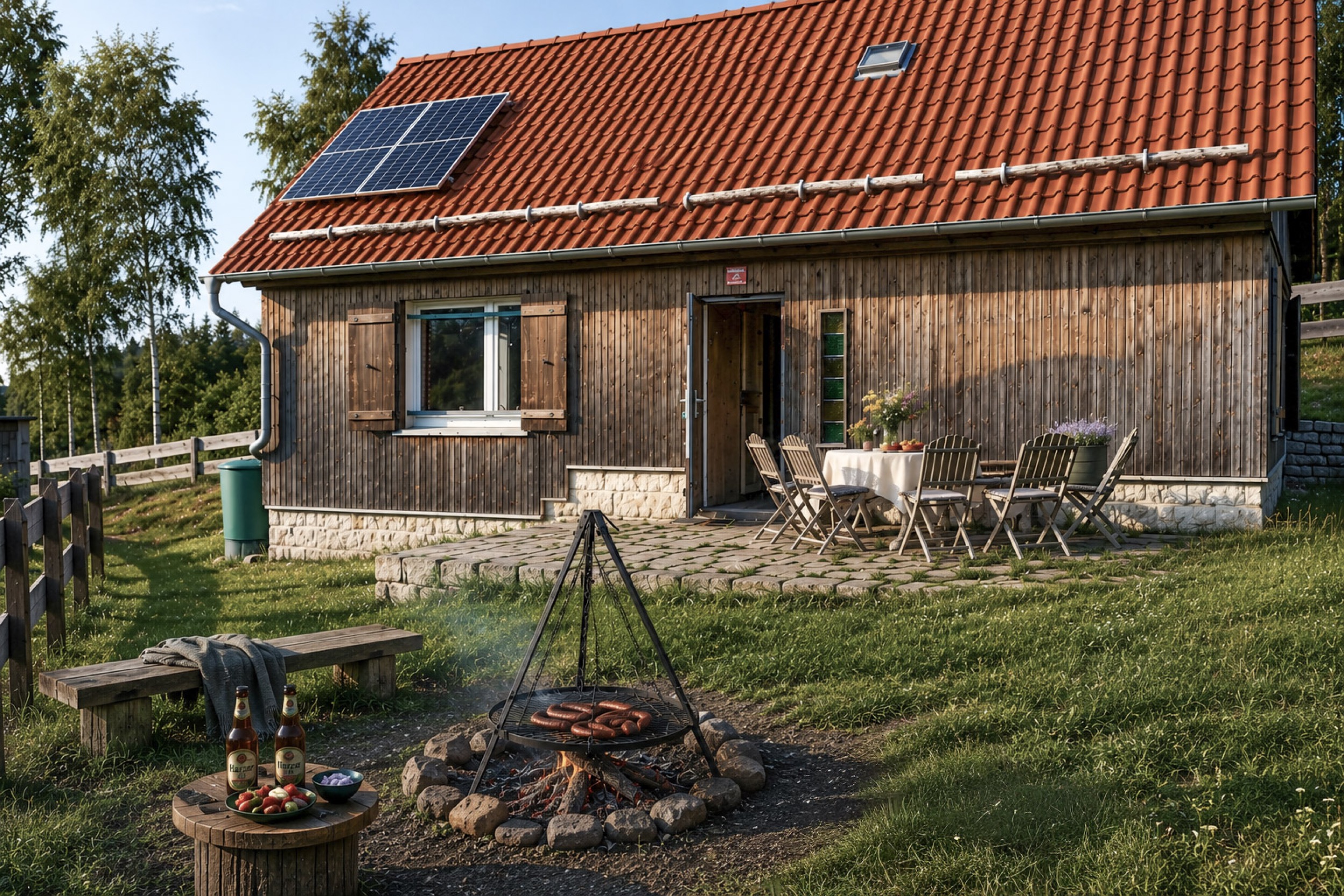 bergwacht aussenansicht haus mit grillstelle und terrasse